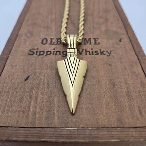 14K Gold Plated Arrowhead Pendant and Rope Chain Necklace
